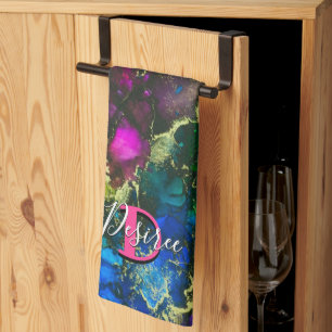 Psychedelic and Gilt Alcohol Ink Geschirrtuch