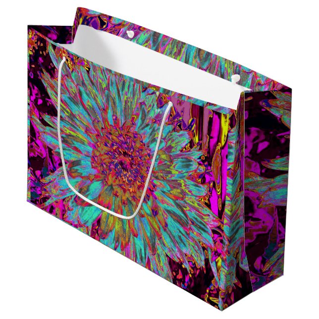Psychedelic Aquamarin Blue Abstrakt Decorative Dah Große Geschenktüte (Vorderseite Schrägansicht)