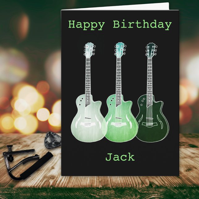 Psychedelic Art Music Gitarre Zeichnend Jack für A Karte (Funky guitar green pop art personalized name happy birthday greeting card for guitarist musicians)