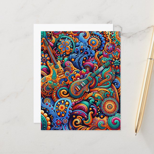 Psychedelic Batik Gitarre Kunstfarbenfrohe Retro M (Vorderseite/Rückseite Beispiel)