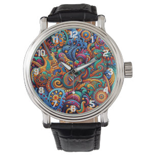Psychedelic Batik Gitarre Kunstfarbenfrohe Retro M Armbanduhr