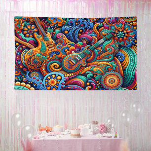 Psychedelic Batik Gitarre Kunstfarbenfrohe Retro M Banner
