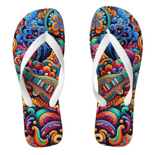 Psychedelic Batik Gitarre Kunstfarbenfrohe Retro M Flip Flops
