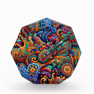 Psychedelic Batik Gitarre Kunstfarbenfrohe Retro M Fotoblock