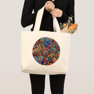 Psychedelic Batik Gitarre Kunstfarbenfrohe Retro M Jumbo Stoffbeutel
