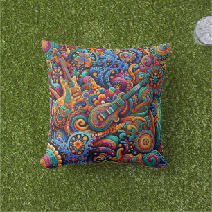Psychedelic Batik Gitarre Kunstfarbenfrohe Retro M Kissen