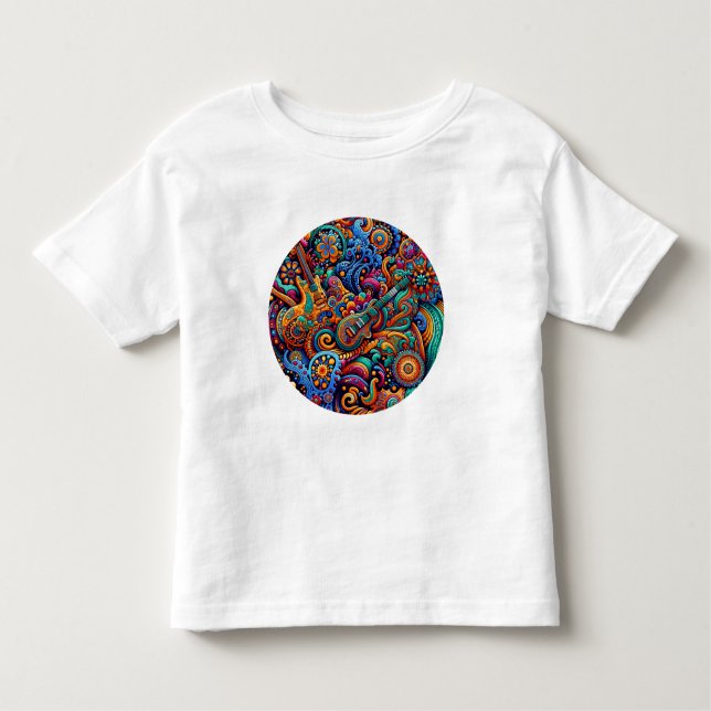 Psychedelic Batik Gitarre Kunstfarbenfrohe Retro M Kleinkind T-shirt (Vorderseite)