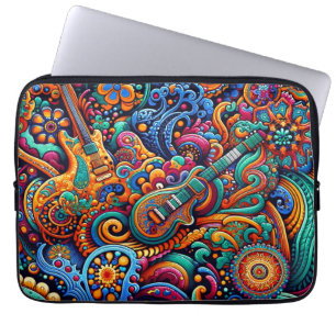 Psychedelic Batik Gitarre Kunstfarbenfrohe Retro M Laptopschutzhülle