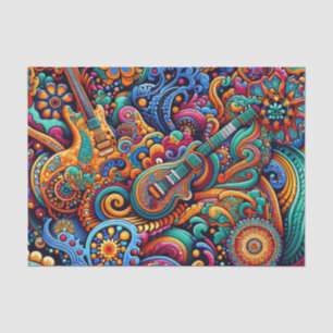 Psychedelic Batik Gitarre Kunstfarbenfrohe Retro M Seidenpapier