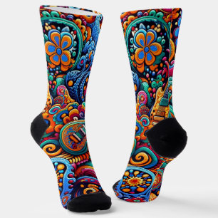 Psychedelic Batik Gitarre Kunstfarbenfrohe Retro M Socken