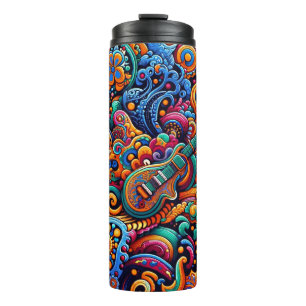Psychedelic Batik Gitarre Kunstfarbenfrohe Retro M Thermosbecher