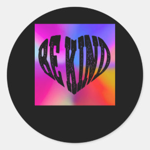 Psychedelic Be Kind Herzdesign - Lebhafter Regenbo Runder Aufkleber