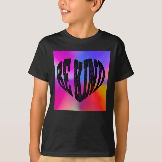 Psychedelic Be Kind Herzdesign - Lebhafter Regenbo T-Shirt (Vorderseite)
