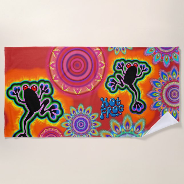 Psychedelic Beach Handtuch Hot Frog Surf Crimson (Vorderseite)