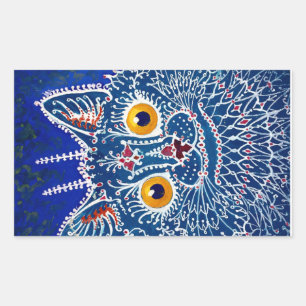 Psychedelic Blue Cat von Louis Wain Rechteckiger Aufkleber