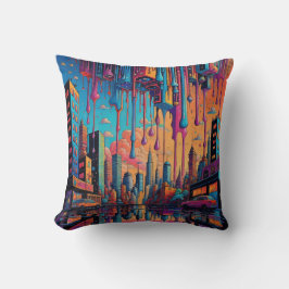 Psychedelic Blue Orange Drippy City Kissen