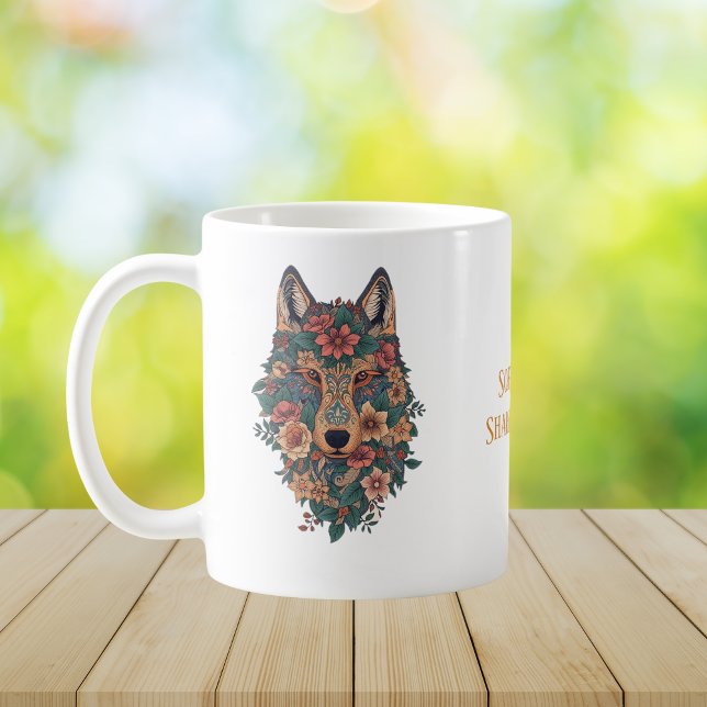 Psychedelic Boho Floral Wolf Art Coffee Kaffeetasse (Von Creator hochgeladen)