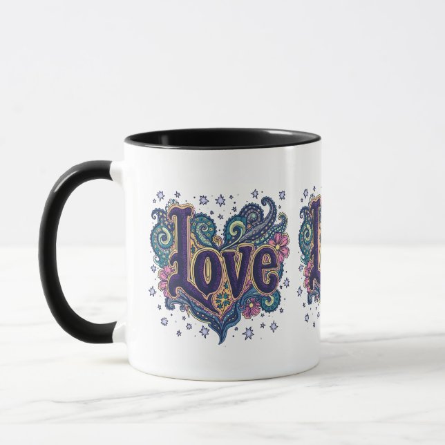 Psychedelic Boho Liebe Letting mit floraler Akzent Tasse (Links)