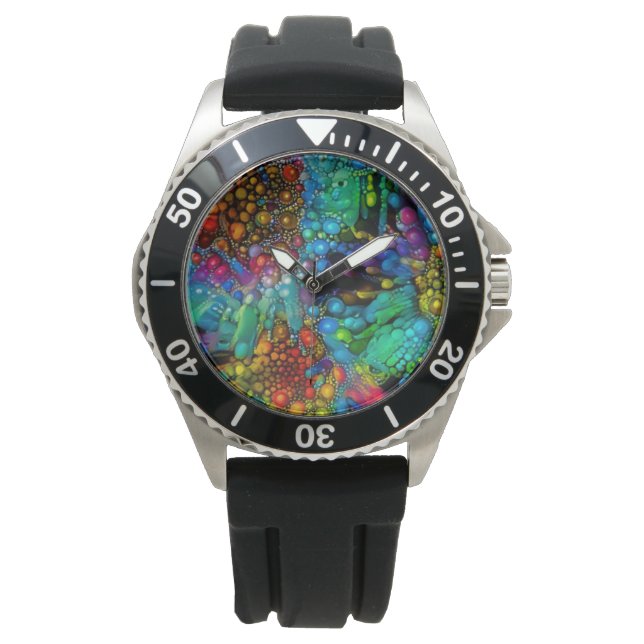 Psychedelic Bubble Burst Abstrakt Daisies Armbanduhr (Vorderseite)