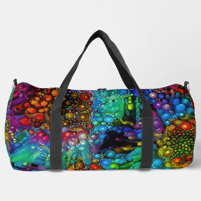 Psychedelic Bubble Burst Abstrakt Daisies Duffle Bag (Vorderseite)