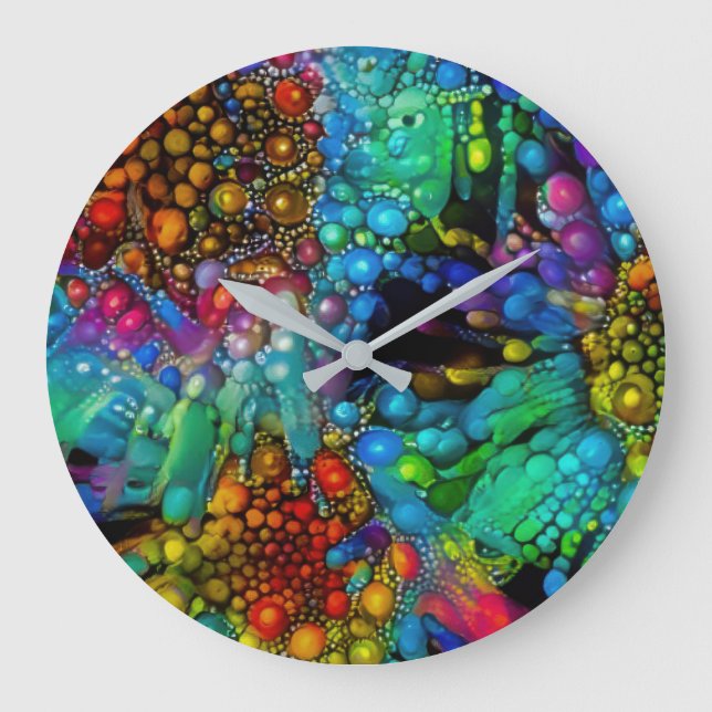 Psychedelic Bubble Burst Abstrakt Daisies Große Wanduhr (Vorderseite)