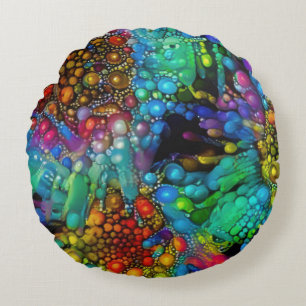 Psychedelic Bubble Burst Abstrakt Daisies Rundes Kissen