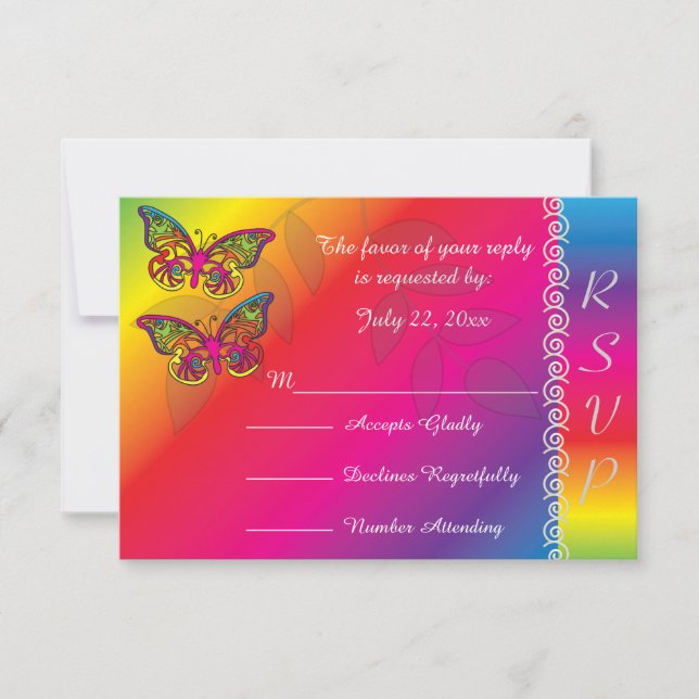Psychedelic Butterfly Wedding Designs RSVP Karte (Vorderseite)