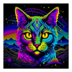 Psychedelic Cat Poster