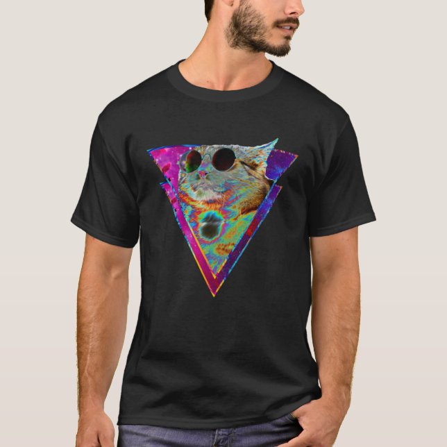 Psychedelic Cat Sunglasses Trippy Psytrance Univer T-Shirt (Vorderseite)