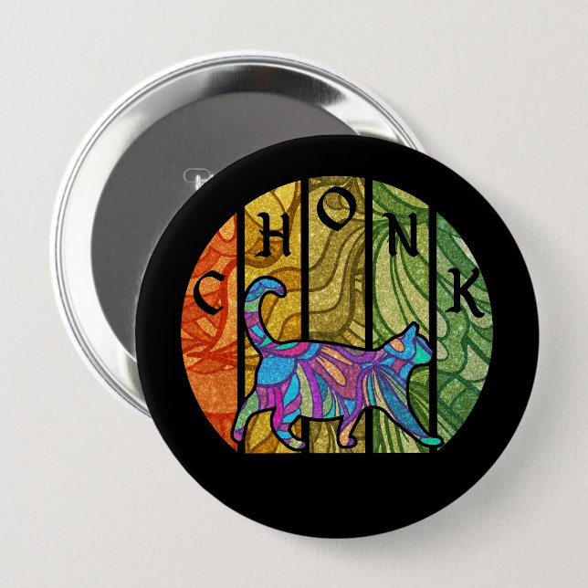 Psychedelic Cat - Trippy Feline Art Button (Vorne & Hinten)