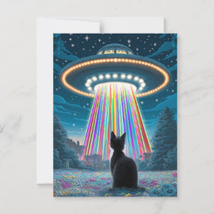 Psychedelic Cat & UFO Funny Alien Abduction Art Postkarte