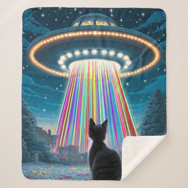 Psychedelic Cat & UFO | Funny Alien Abduction Art Sherpadecke (Vorderseite)