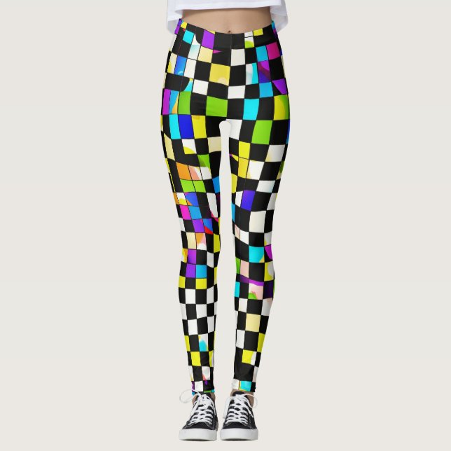 "Psychedelic Checkmate: Trippy Checkered Leggings" Leggings (Vorderseite)