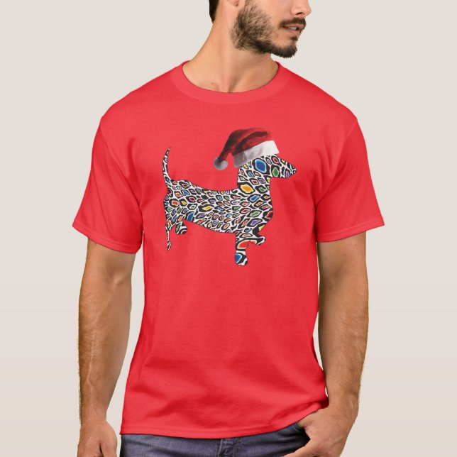 Psychedelic-Cheetah-Dackel-Santa T-Shirt (Vorderseite)