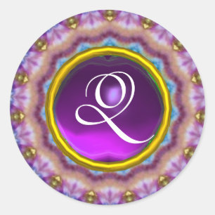 PSYCHEDELIC CIRCLES MONOGRAMM lila-rosa Runder Aufkleber