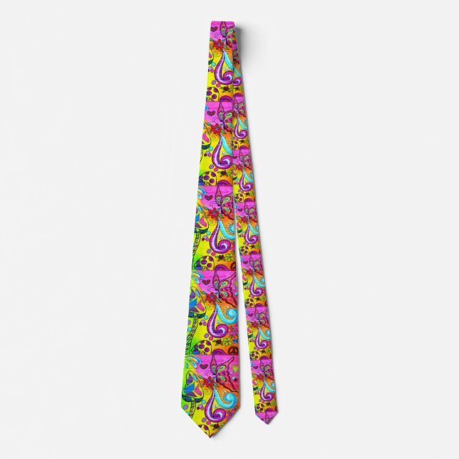 psychedelic colors hippie/groovy flowers  tie krawatte (Vorderseite)