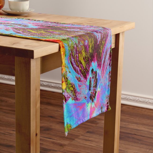 Psychedelic Cornflower Blue und Magenta Hibiskus Kurzer Tischläufer (Beispiel)