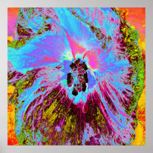 Psychedelic Cornflower Blue und Magenta Hibiskus Poster