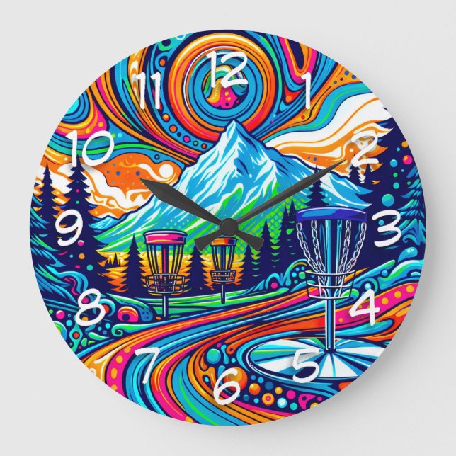 Psychedelic Disk Golf Course Große Wanduhr (Vorderseite)