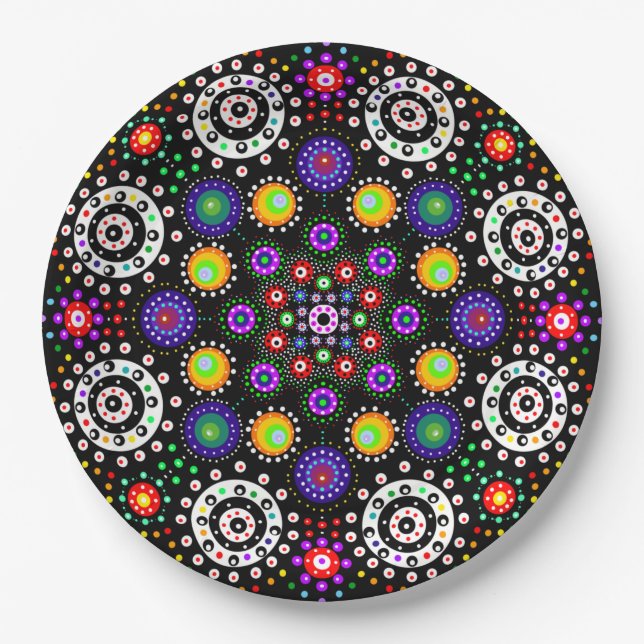 Psychedelic Dot Mandala Pappteller (Vorderseite)