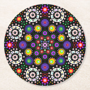 Psychedelic Dot Mandala Runder Pappuntersetzer