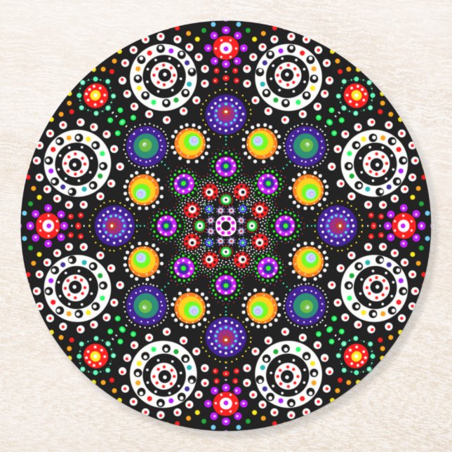Psychedelic Dot Mandala Runder Pappuntersetzer (Vorderseite)