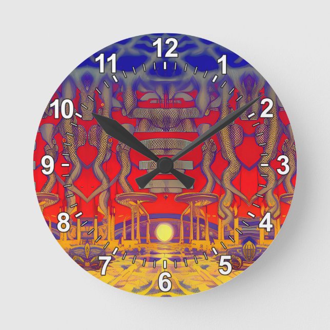 Psychedelic Dreamland Runde Wanduhr (Vorderseite)