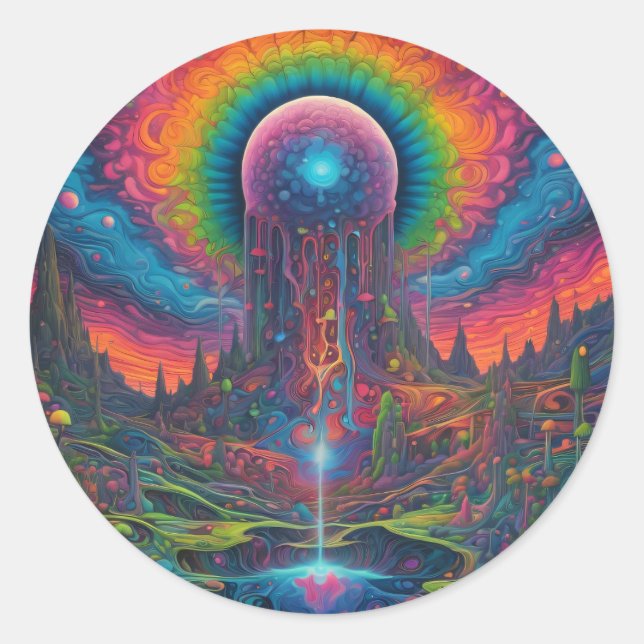 Psychedelic Dreamscape Runder Aufkleber (Vorderseite)