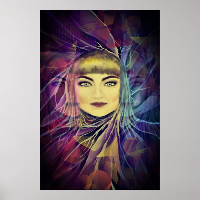 Psychedelic Dreamy Girl - Surrealismus Malerei Poster (Vorne)