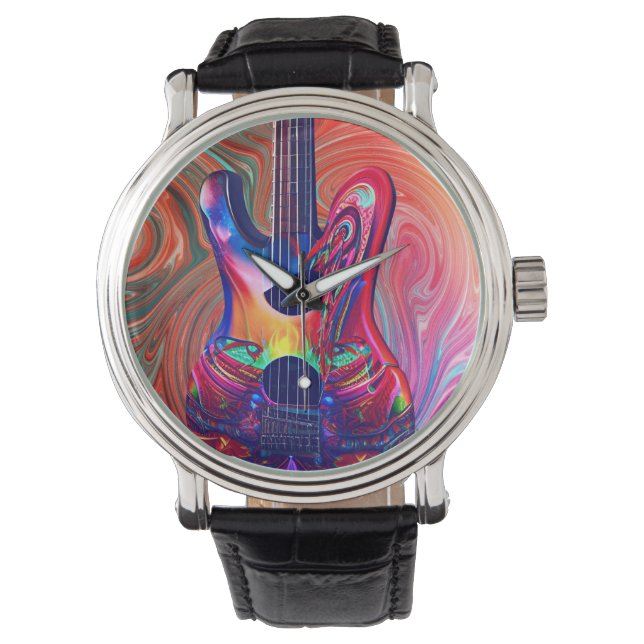 Psychedelic Electric Acoustic Semi Guitars Art Armbanduhr (Vorderseite)