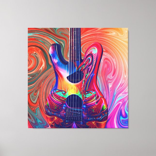 Psychedelic Electric Acoustic Semi Guitars Art Leinwanddruck (Vorderseite)