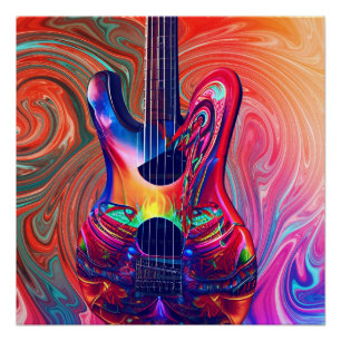 Psychedelic Electric Acoustic Semi Guitars Art Poster