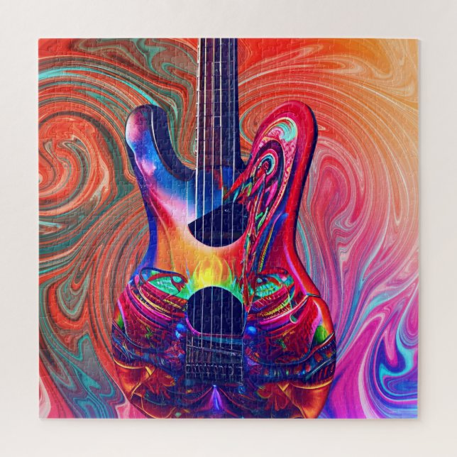 Psychedelic Electric Acoustic Semi Guitars Art Puzzle (Vertikal)
