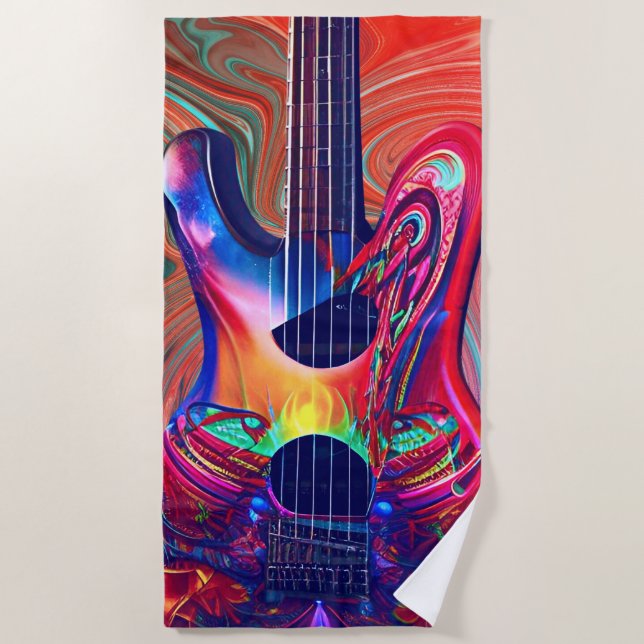 Psychedelic Electric Acoustic Semi Guitars Art Strandtuch (Vorderseite)